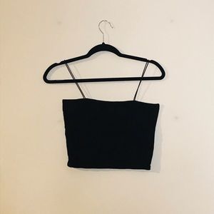 Black Spaghetti Strap Square Neckline Crop TankTop